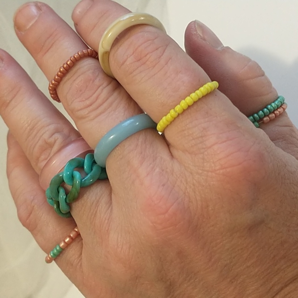 9 Piece Acrylic and Beaded Ring Set!